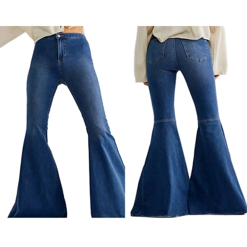 Free People Just Flare Wide-Leg High-Rise Blue Jeans Women's 27 Inseam 30